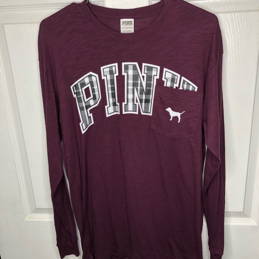 VS PINK long sleeve flannel letters